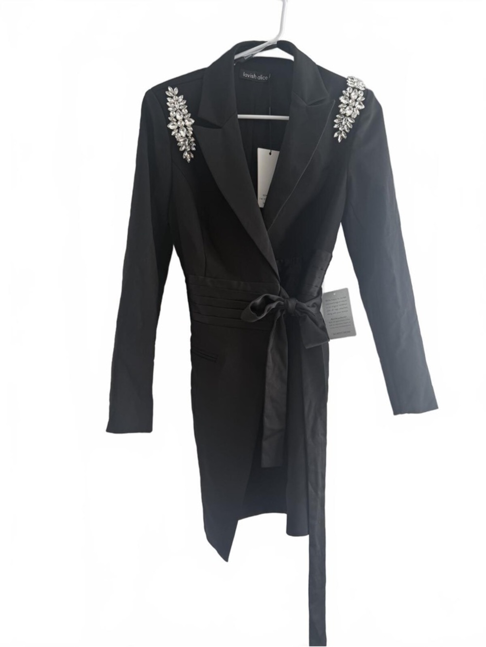 Lavish Alice Black Collar Blazer Dress with Crystal Diamanté Shoulder Accents - Picture 6 of 9